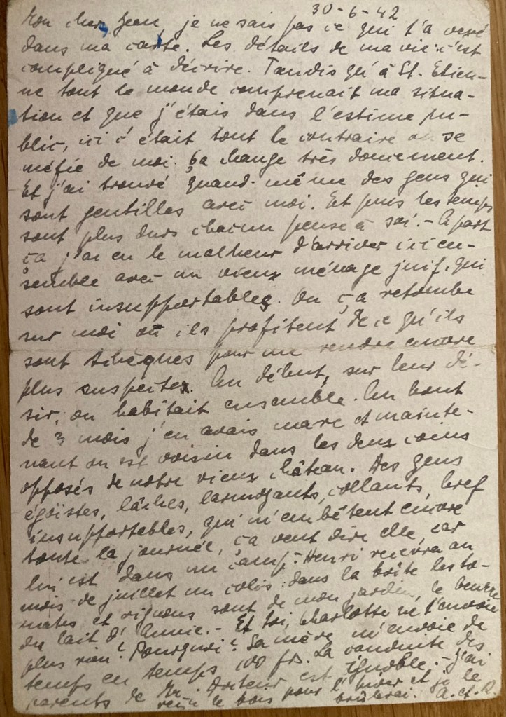 Carte du 30 juin 1942 de Ruth à Hans SCHAUL [Dirk KRÜGER, collection particulière]