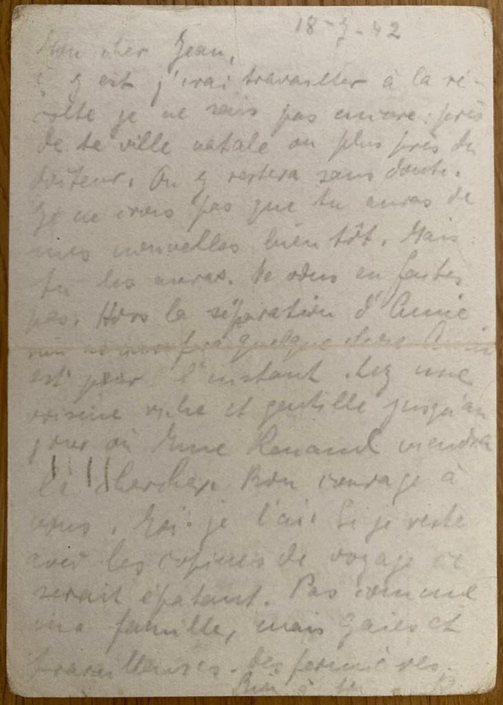 Carte du 18 juillet 1942 de Ruth à Hans SCHAUL [Dirk KRÜGER, collection particulière]