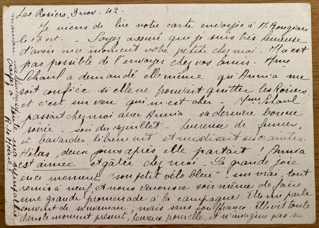 Carte du 03 novembre 1942 de  Melle LE MOINE à Hans SCHAUL [Dirk KRÜGER, collection particulière]