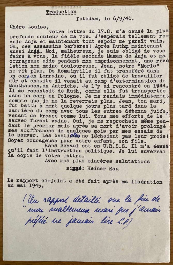 Lettre d'Heinrich (Heiner) RAÜ à  Louise POLLNOW le 06 septembre 1946  [Dirk KRÜGER, collection particulière]